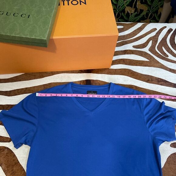 Astor & Black Luxury V-Neck Tee Shirt - Blue Jersey Knit Relaxed Fit Large - Picture 7 of 10